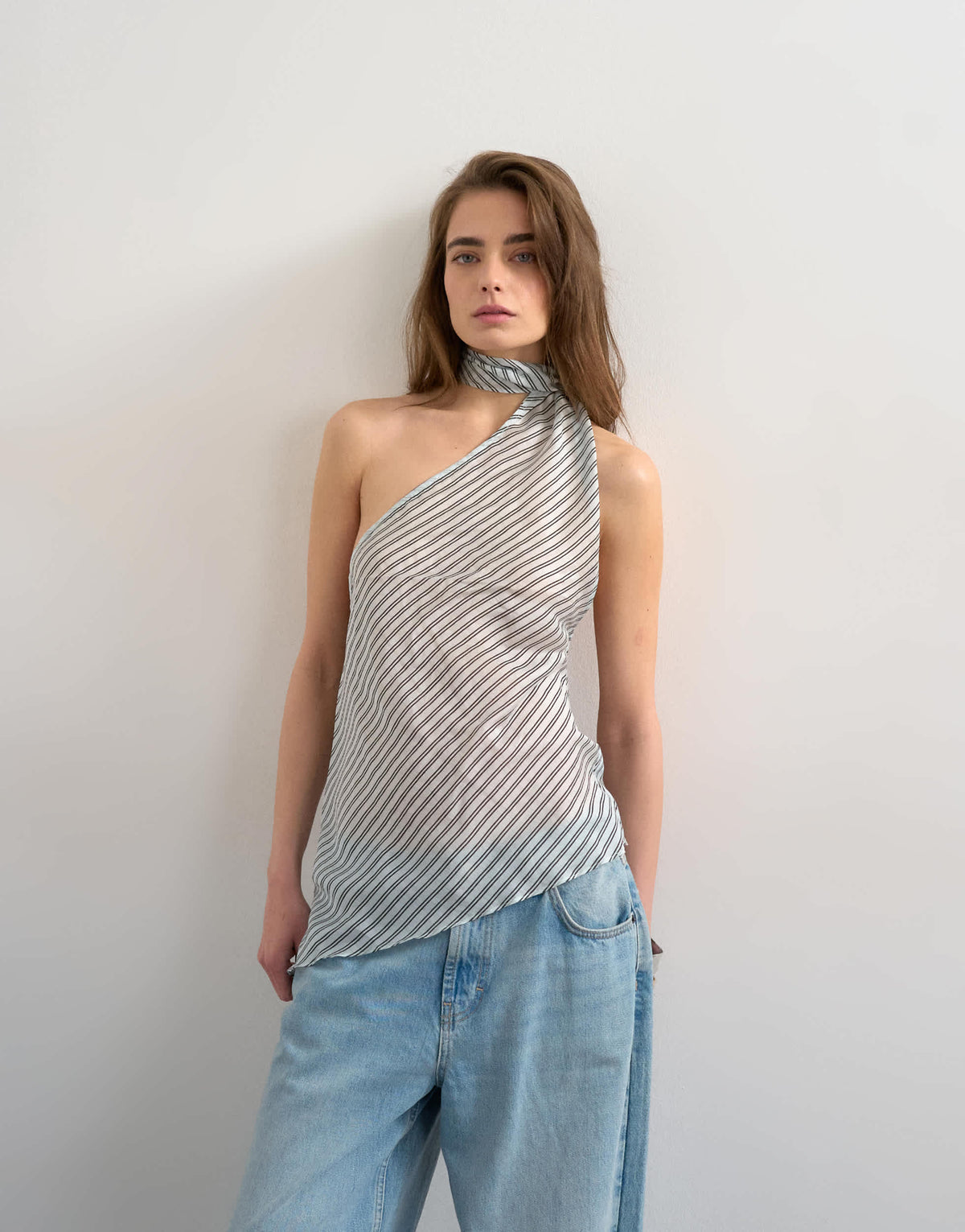 Topshop halter scarf detail top in blue stripe