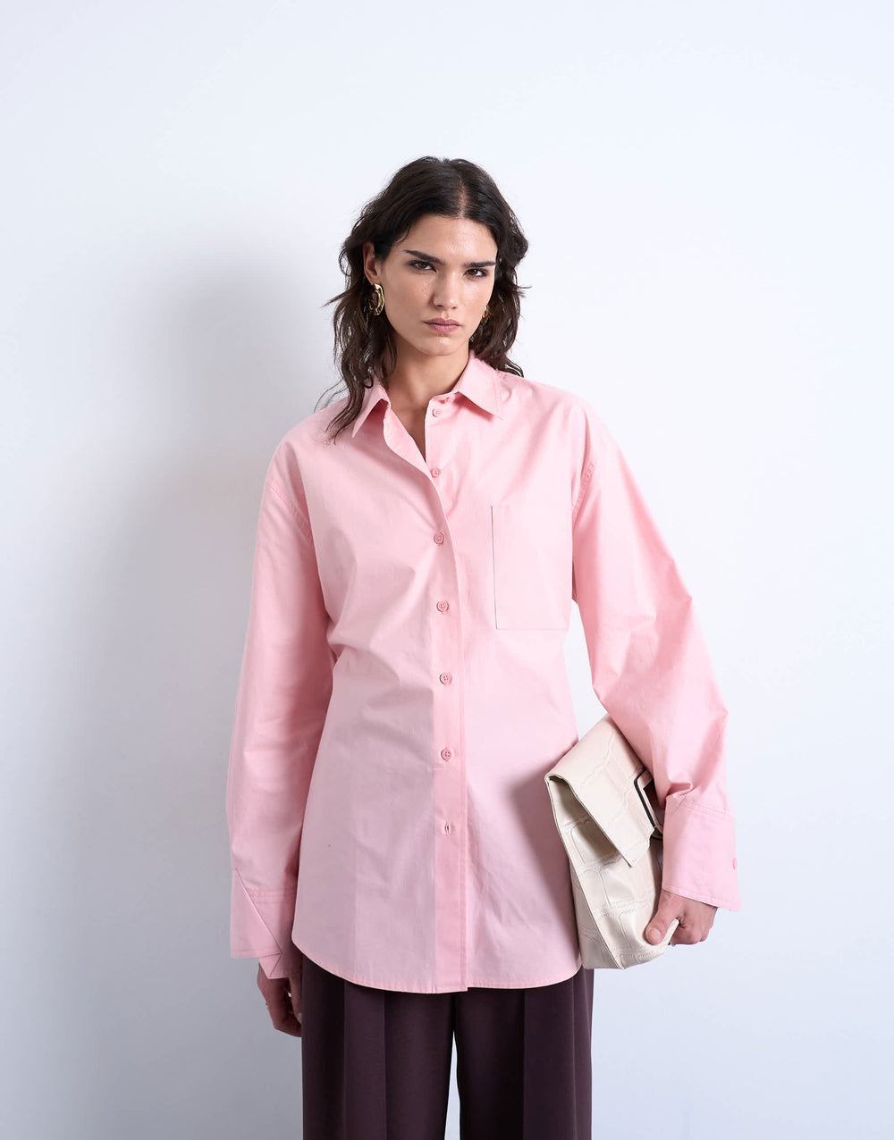 Topshop Oversize-Hemd mit abgenähten Manschetten in Rosa
