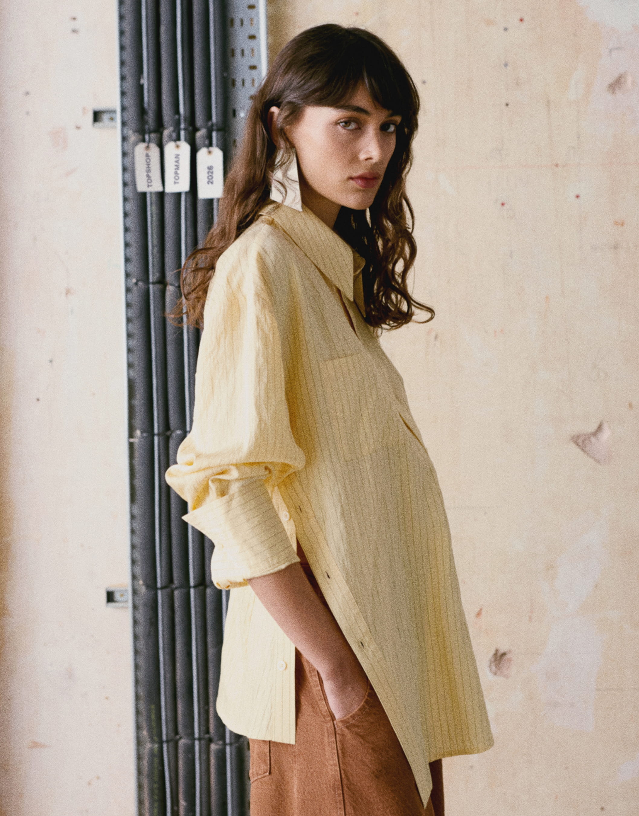 Topshop asymmetric placket shirt in yellow stripe