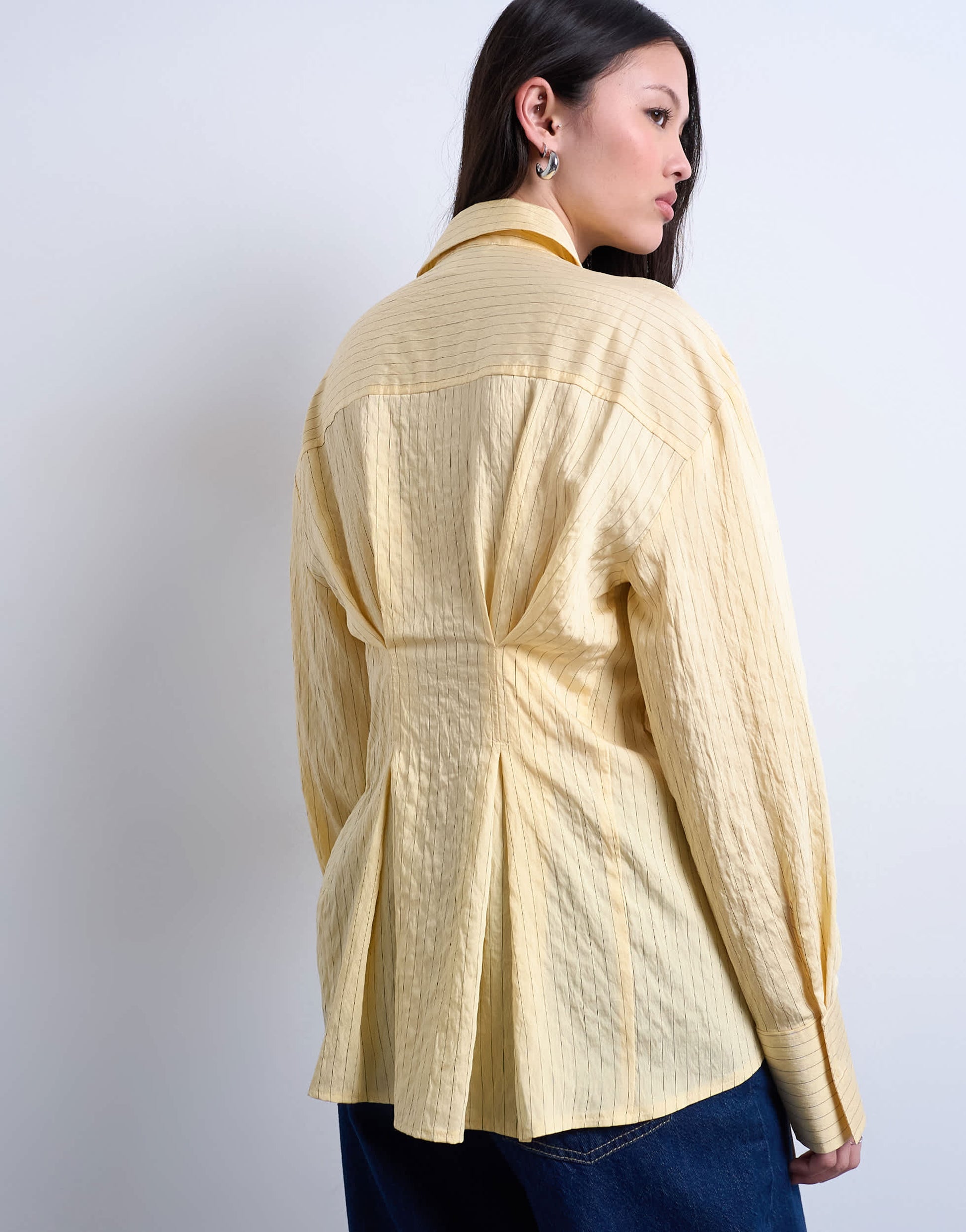 Topshop asymmetric placket shirt in yellow stripe