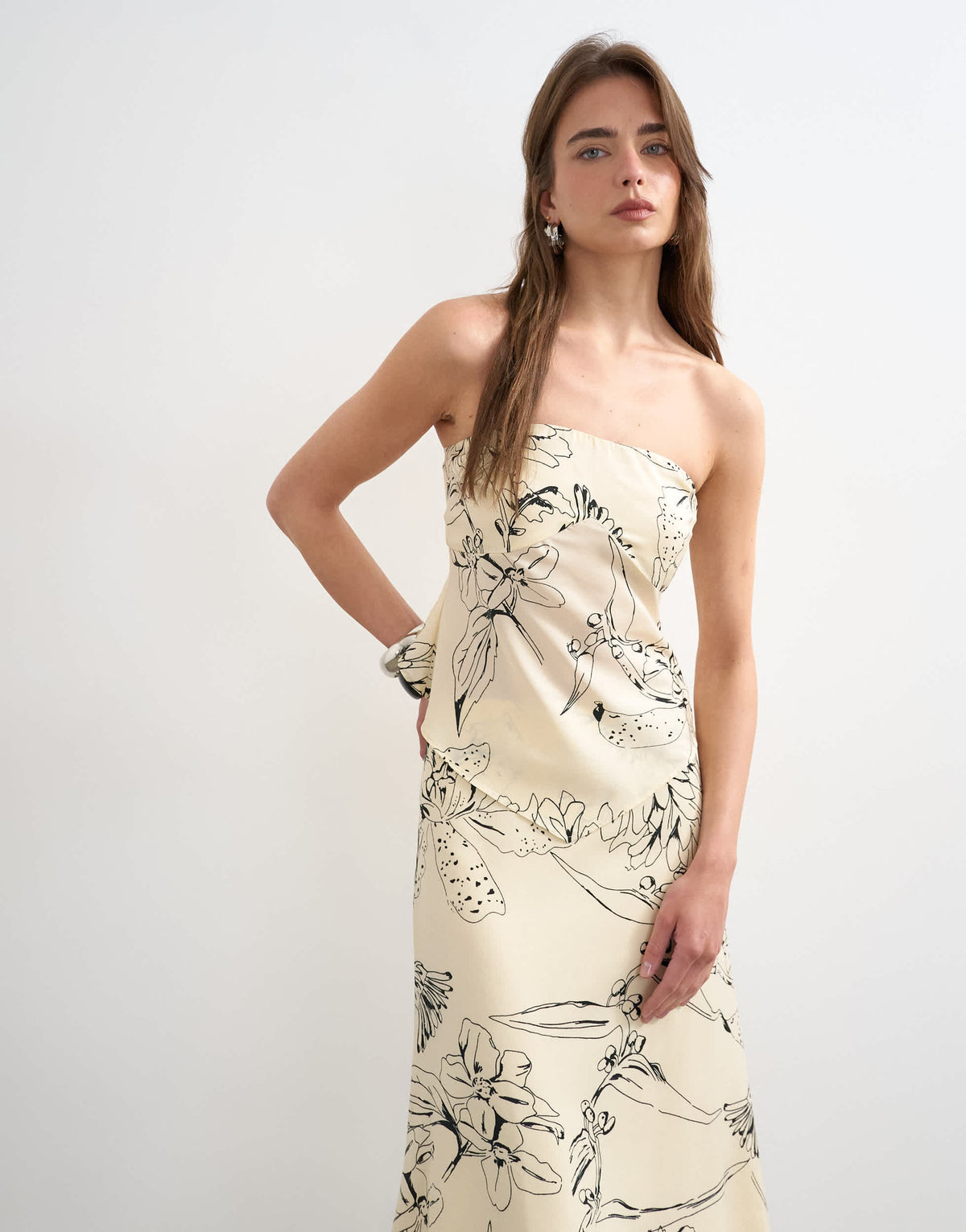 Topshop co-ord scarf bandeau top in mono sketched floral