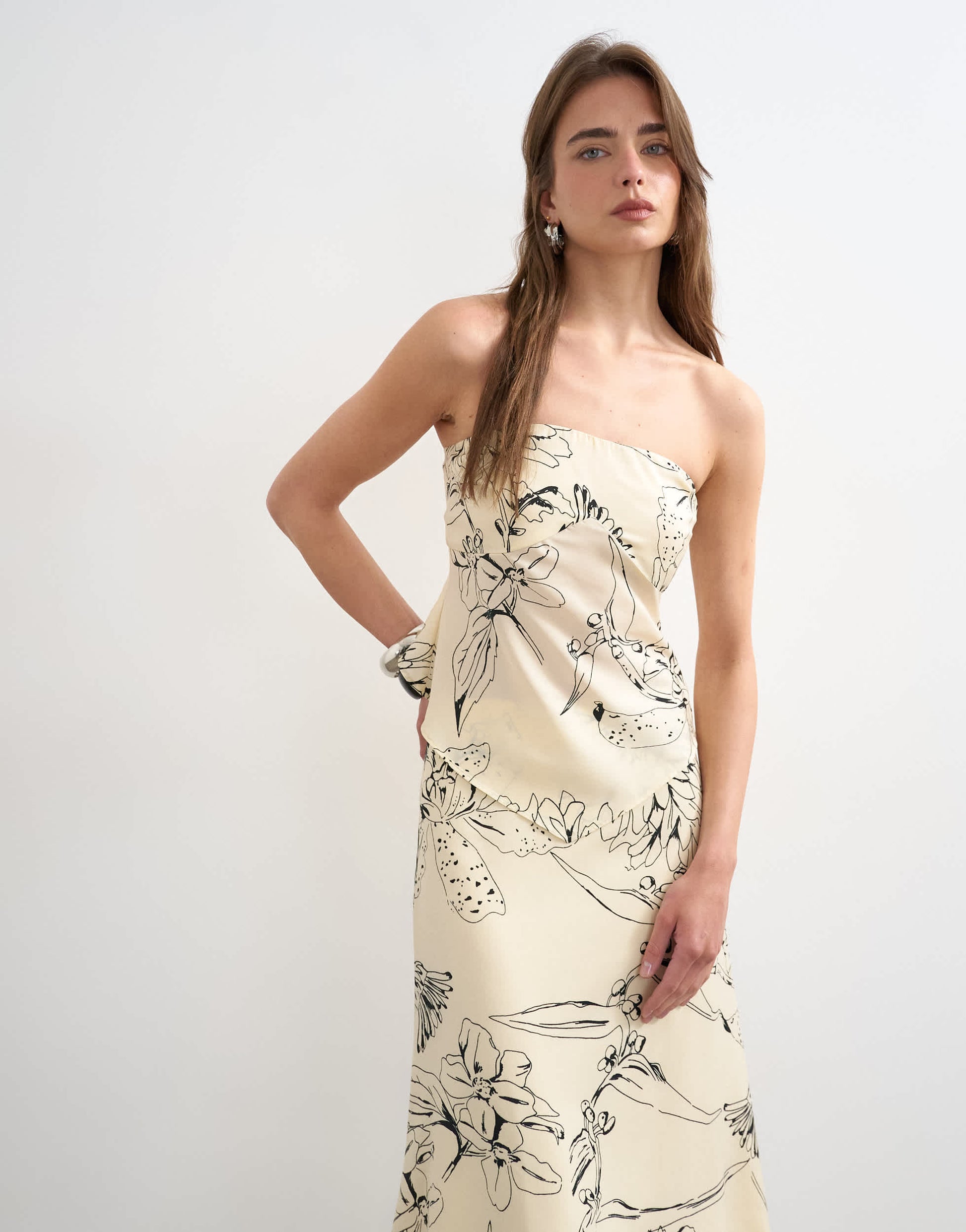 Topshop co-ord scarf bandeau top in mono sketched floral
