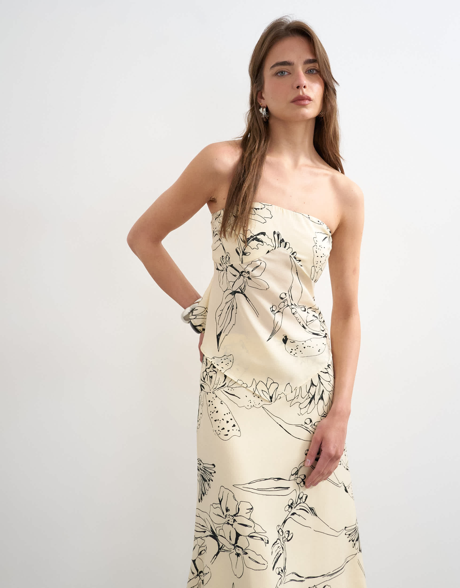 Topshop co-ord scarf bandeau top in mono sketched floral