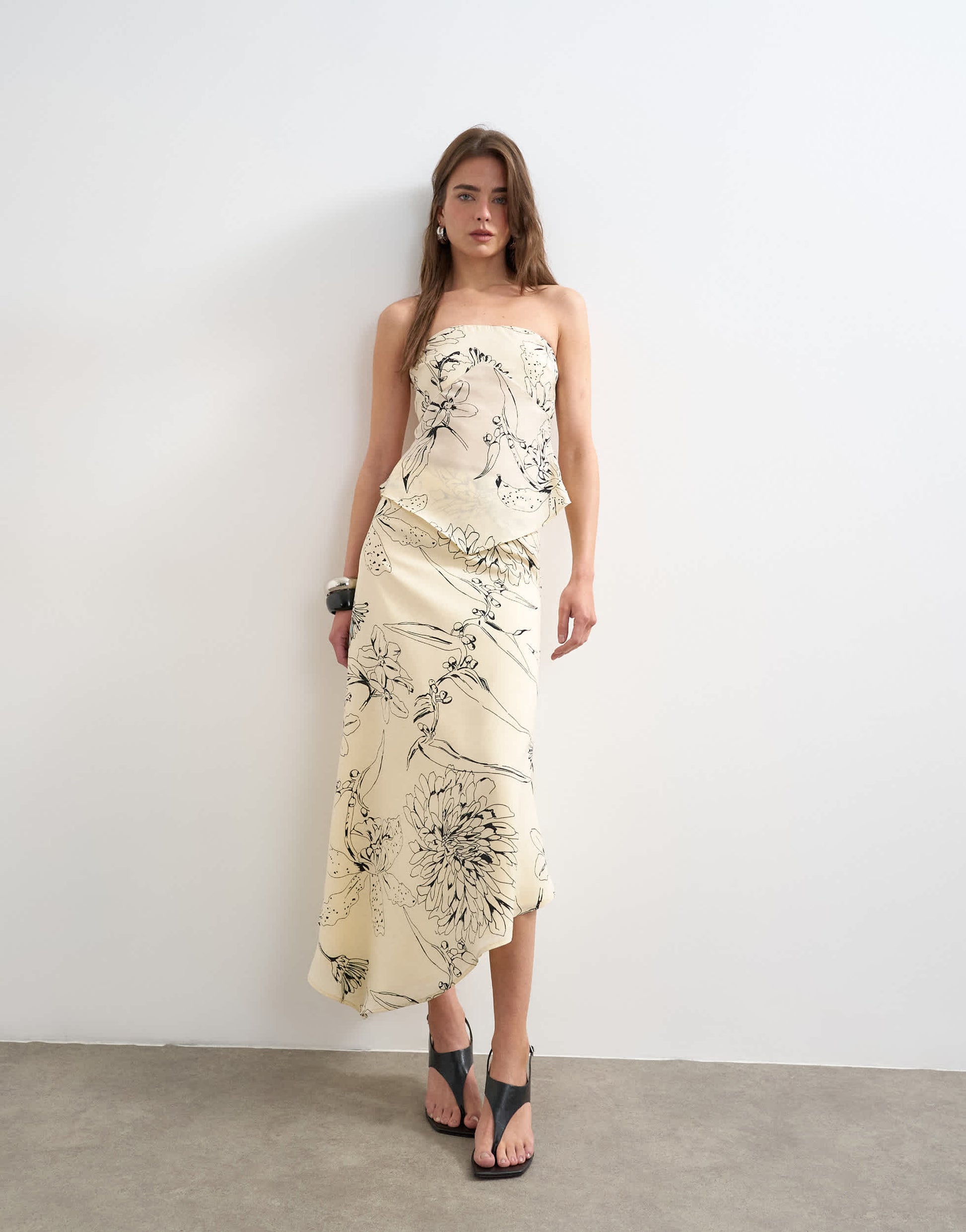 Topshop co-ord scarf bandeau top in mono sketched floral