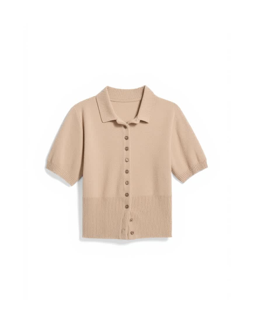 Topshop fine knitted towelling cinch waist polo in oat