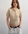 Topshop fine knitted towelling cinch waist polo in oat