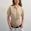 Topshop fine knitted towelling cinch waist polo in oat