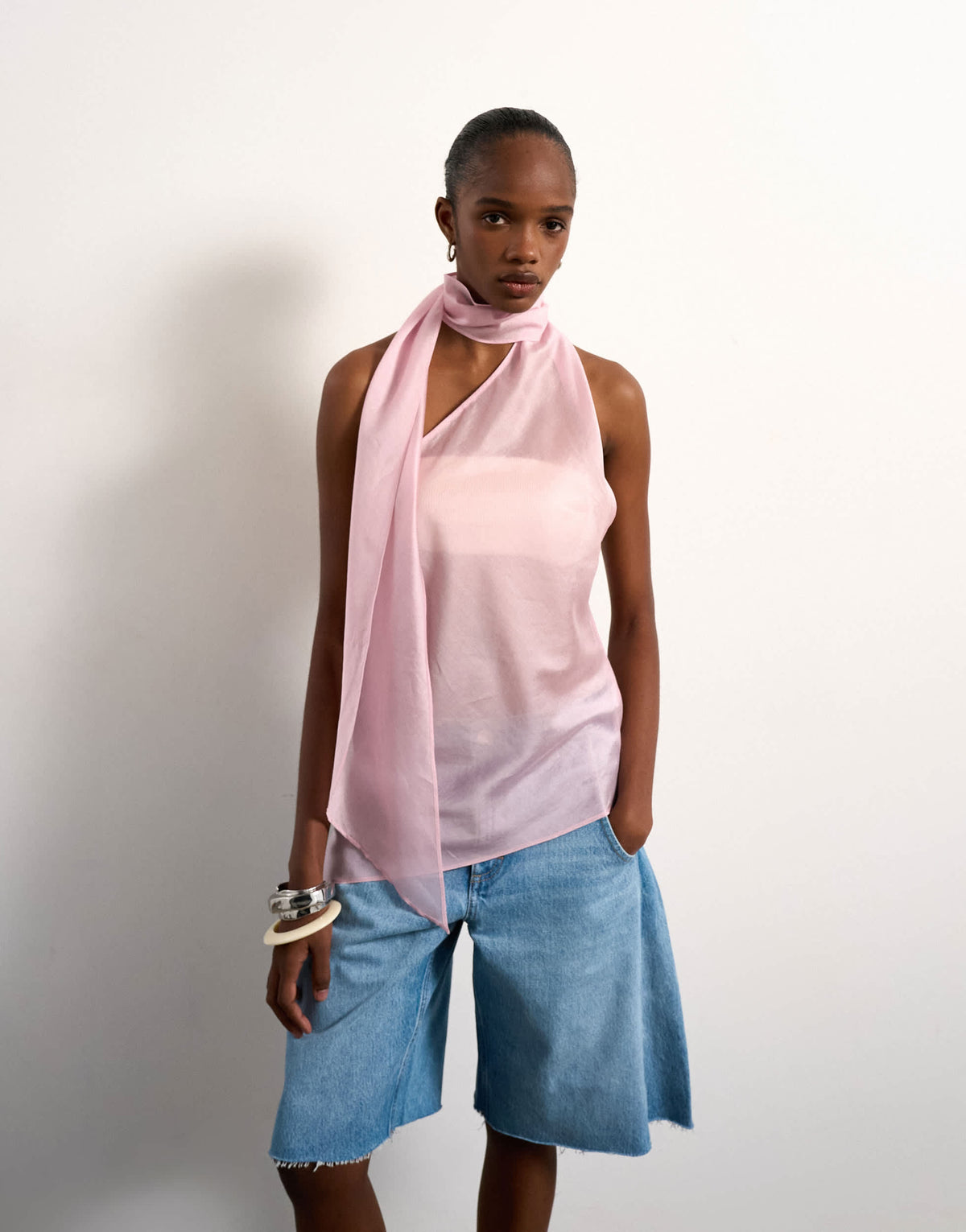 Topshop halter scarf detail top in lilac