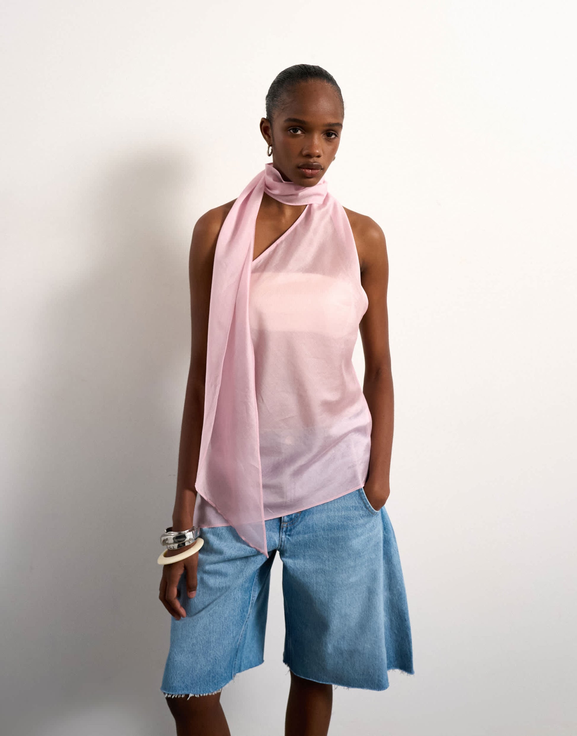 Topshop halter scarf detail top in lilac