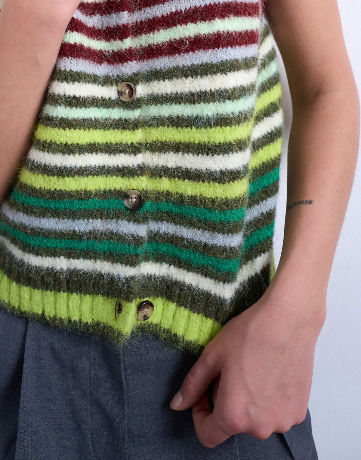 Topshop knitted multi stripe vest in green