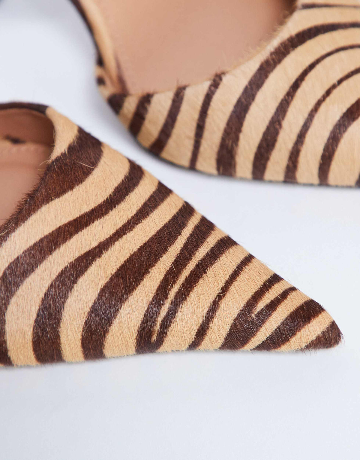 Topshop Angel high heeled court shoe in tiger print hair on real leather