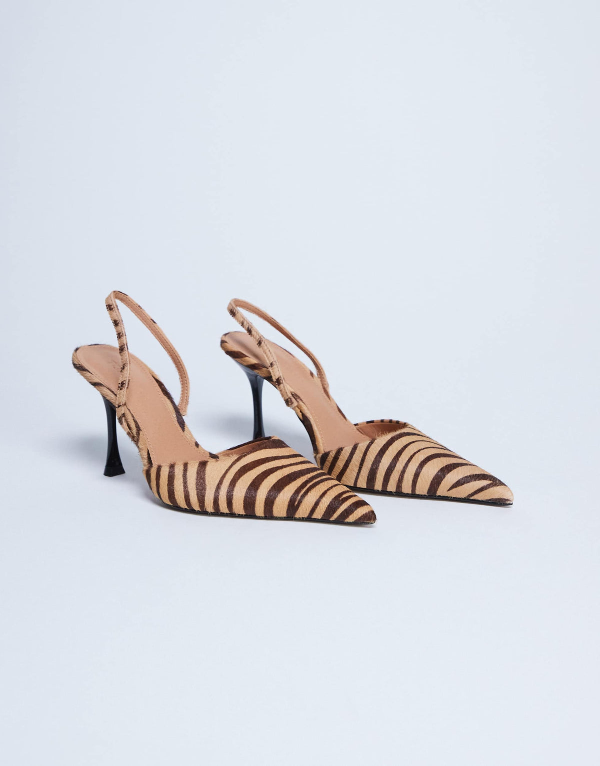 Topshop Angel high heeled court shoe in tiger print hair on real leather