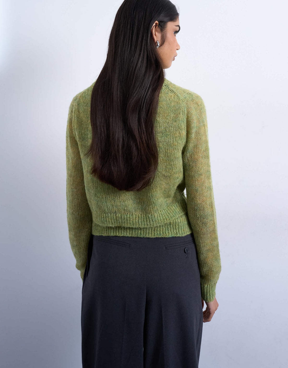 Topshop knitted wool double layer cardigan in green