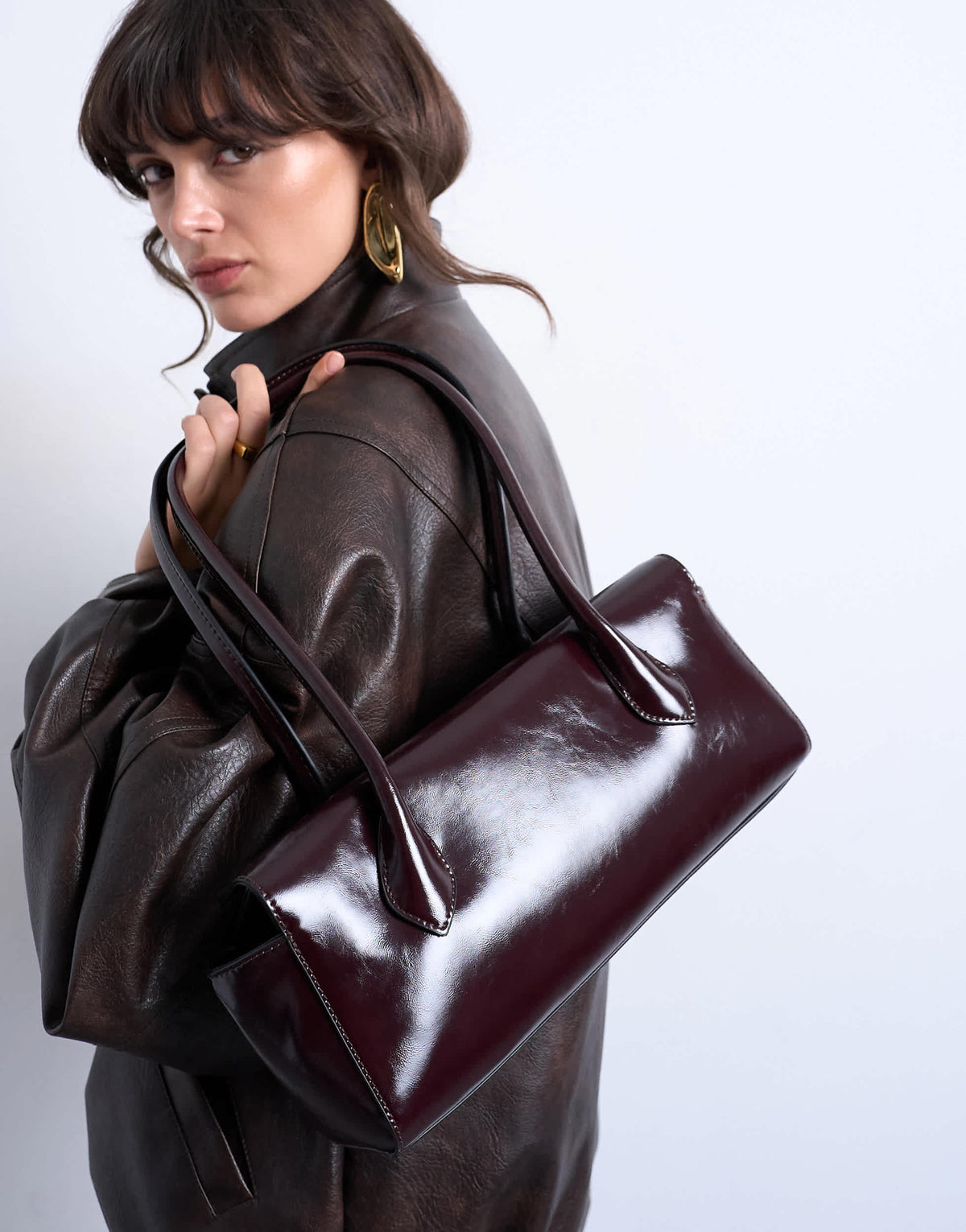 Topshop Sally folded bag in burgundy