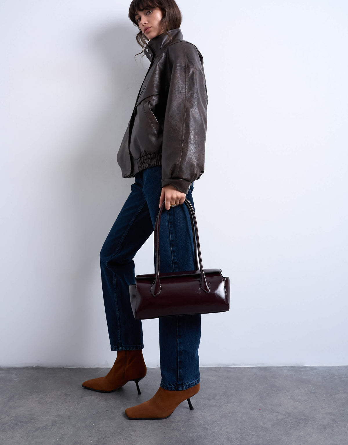 Topshop Sally folded bag in burgundy