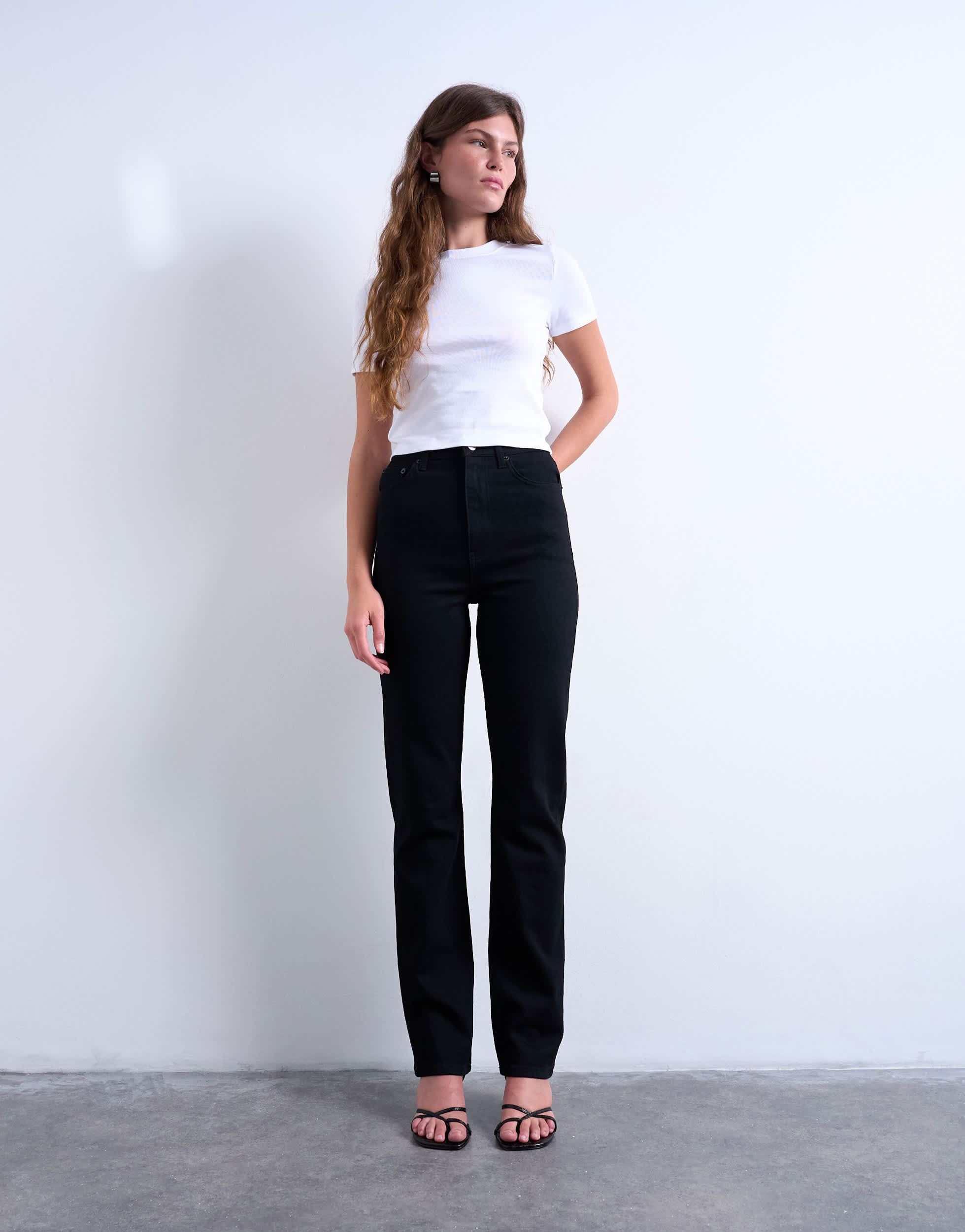 Topshop Dree high rise slim straight leg jean in black