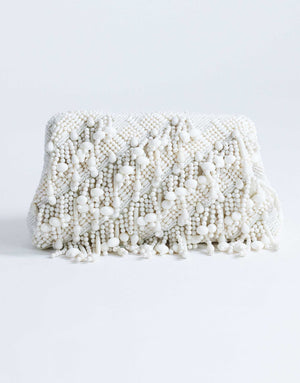 Topshop Garison small bead and embellished clutch in white