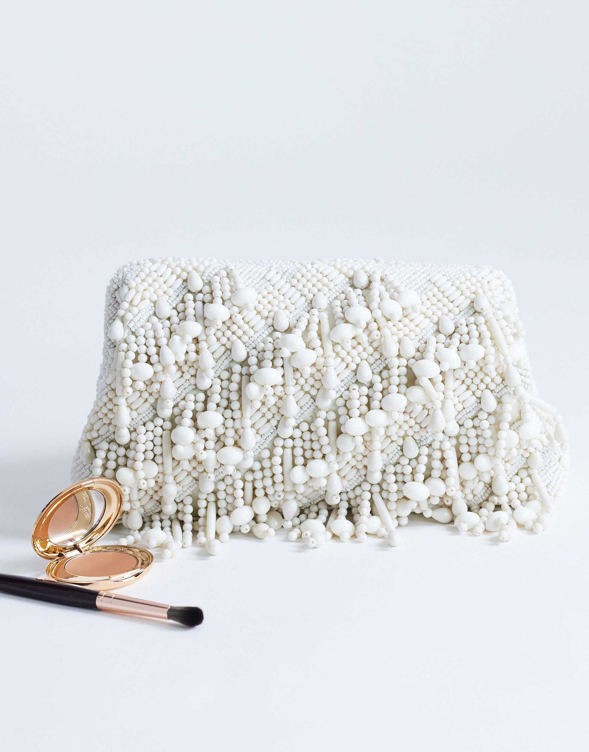 Topshop Garison small bead and embellished clutch in white