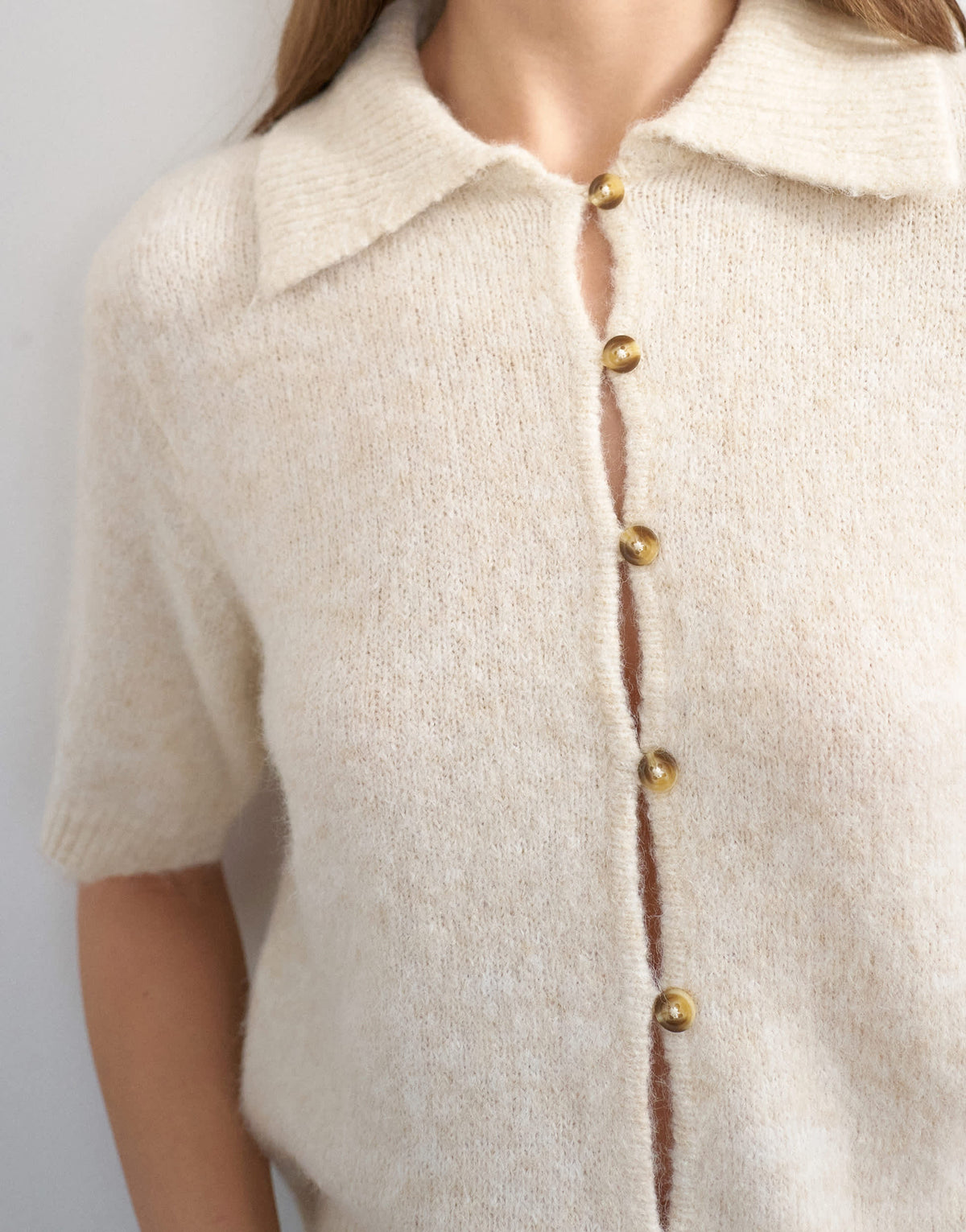 Topshop Knitted half sleeve collared cardigan in ivory