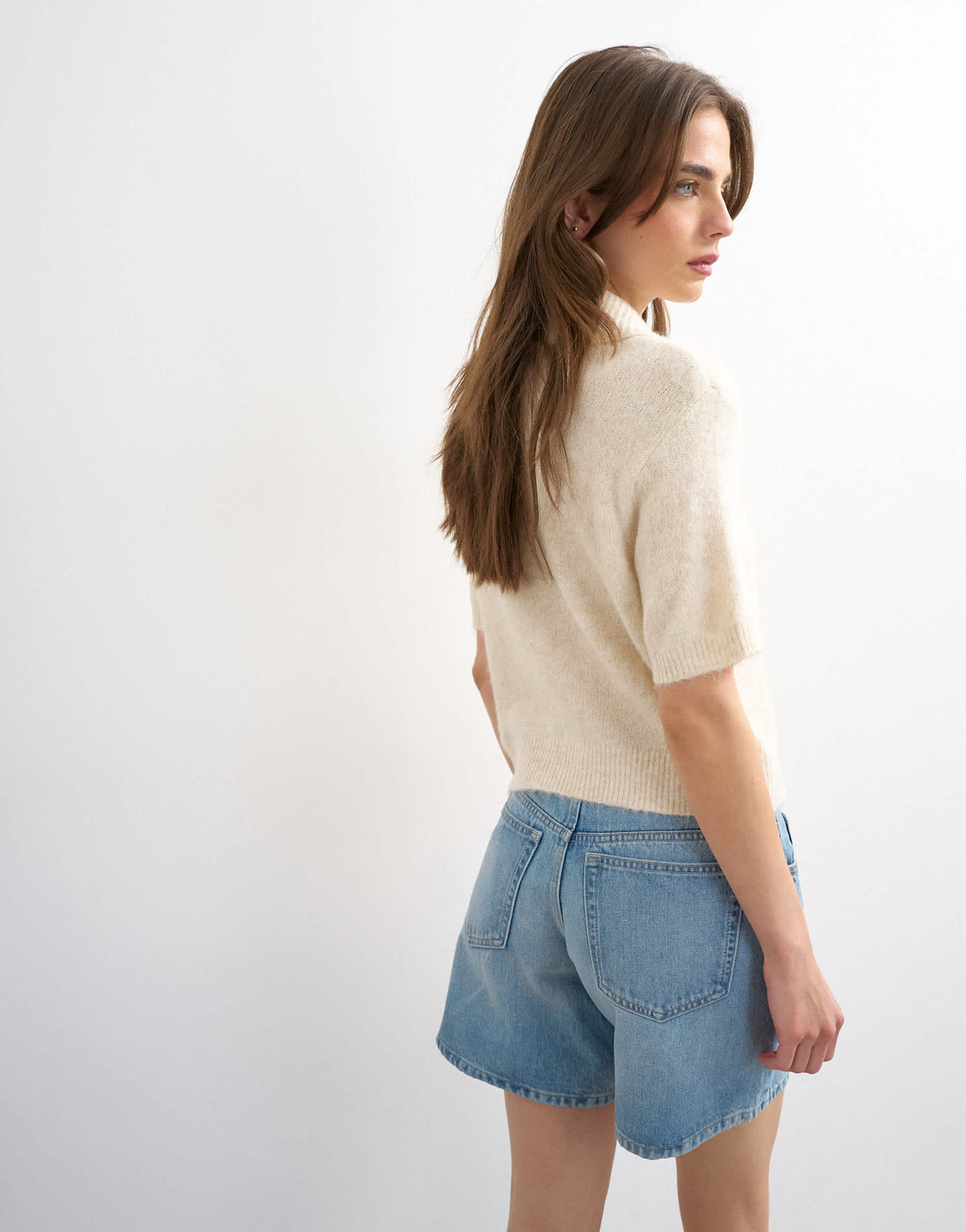 Topshop Knitted half sleeve collared cardigan in ivory
