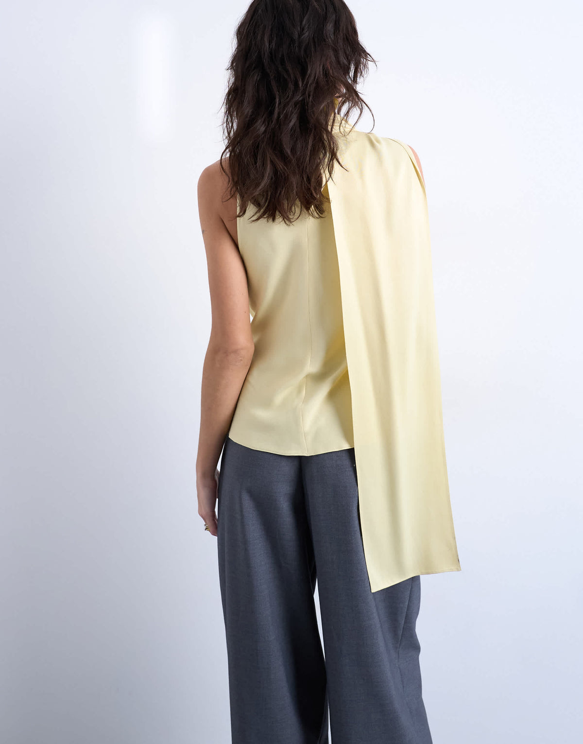 Topshop scarf detail satin top in buttermilk