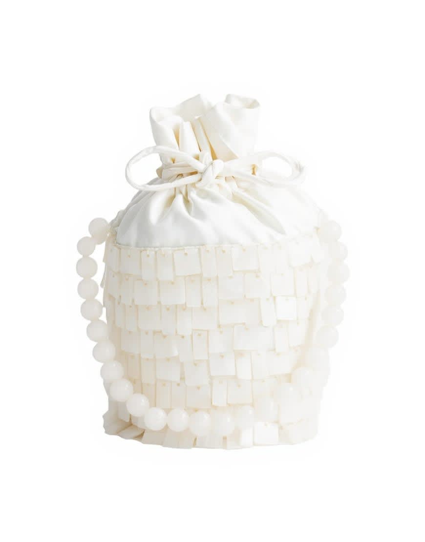 Topshop Georgie small embellished grab bucket bag in ivory
