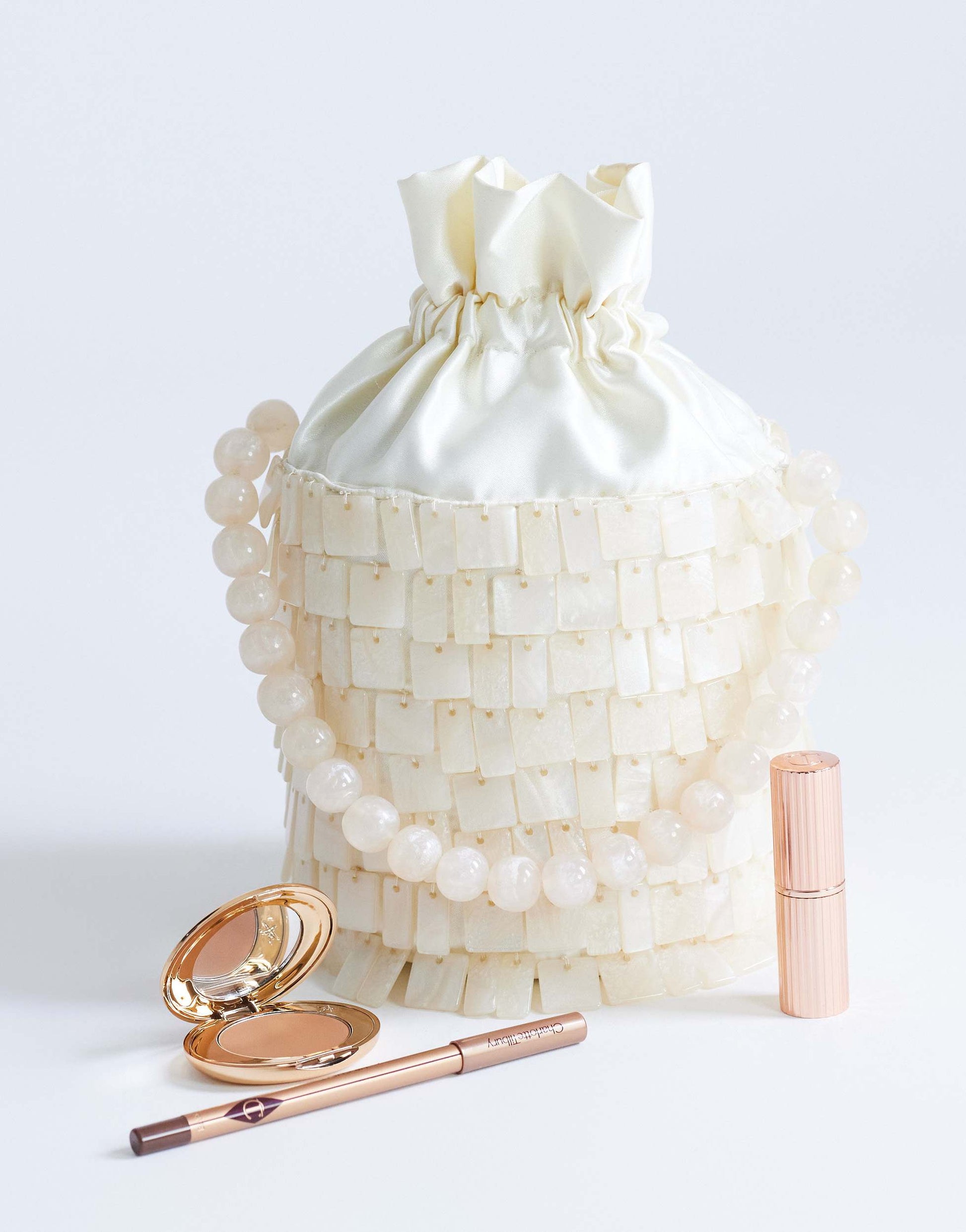 Topshop Georgie small embellished grab bucket bag in ivory