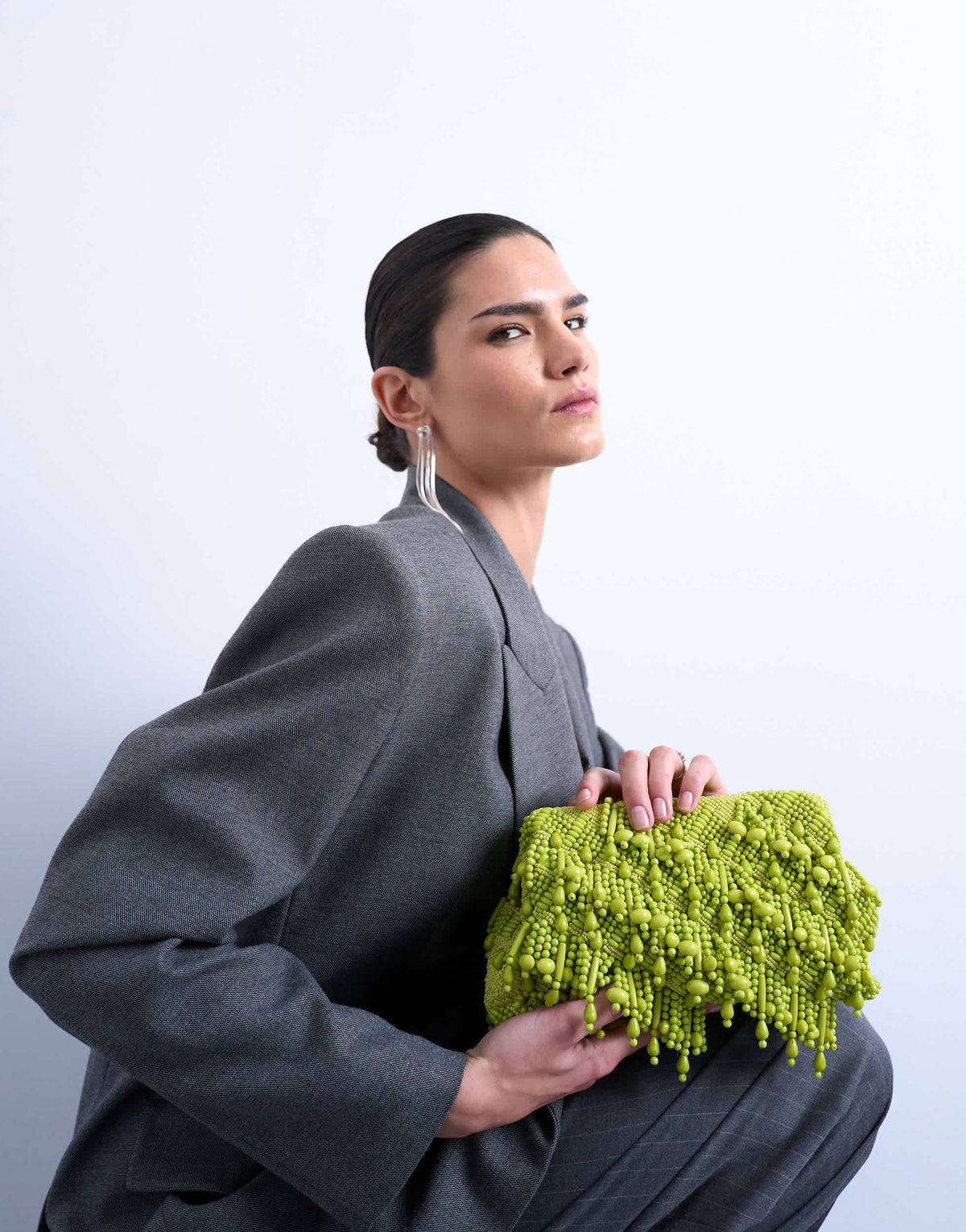Topshop Garison bead and embellished clutch in green