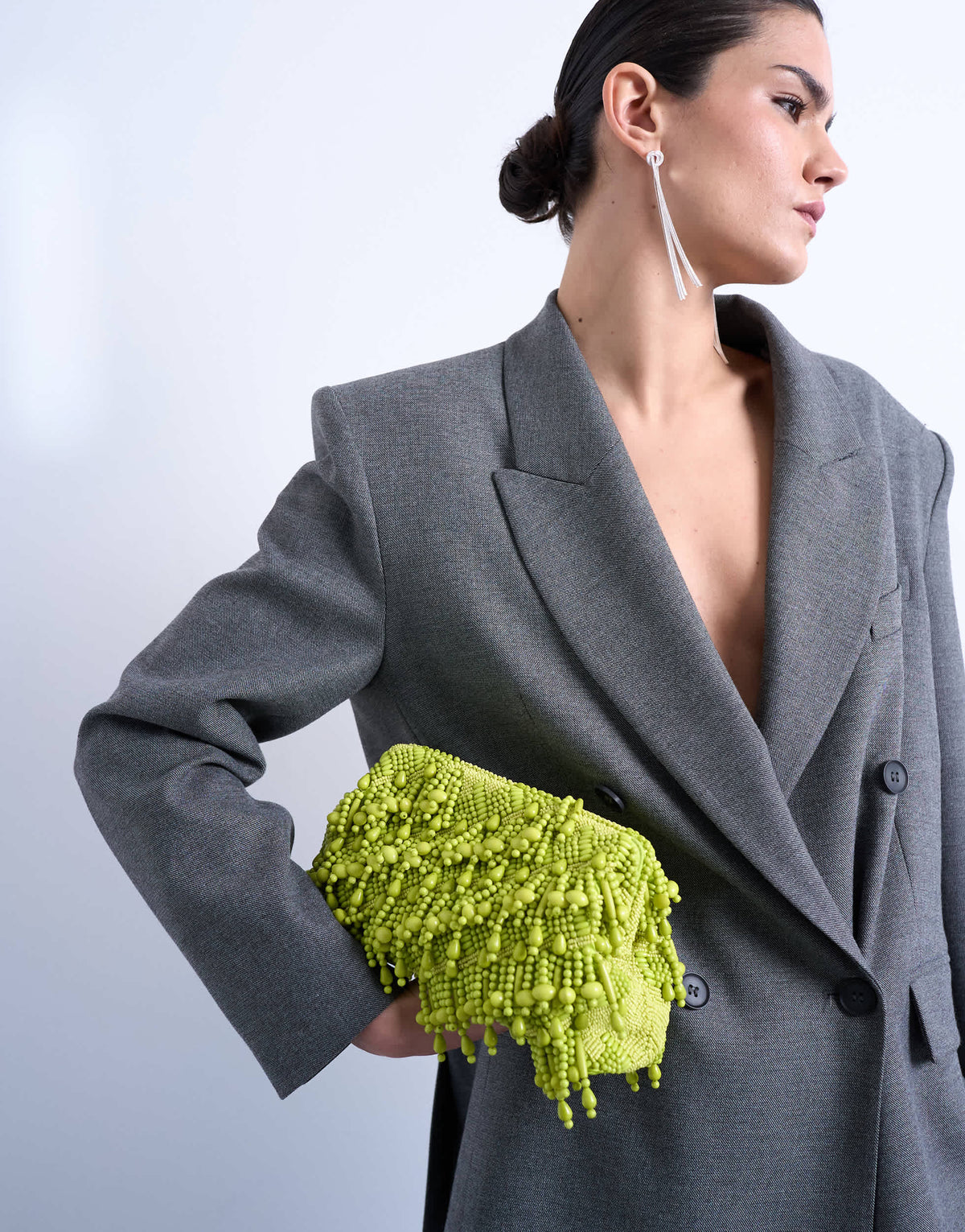 Topshop Garison bead and embellished clutch in green
