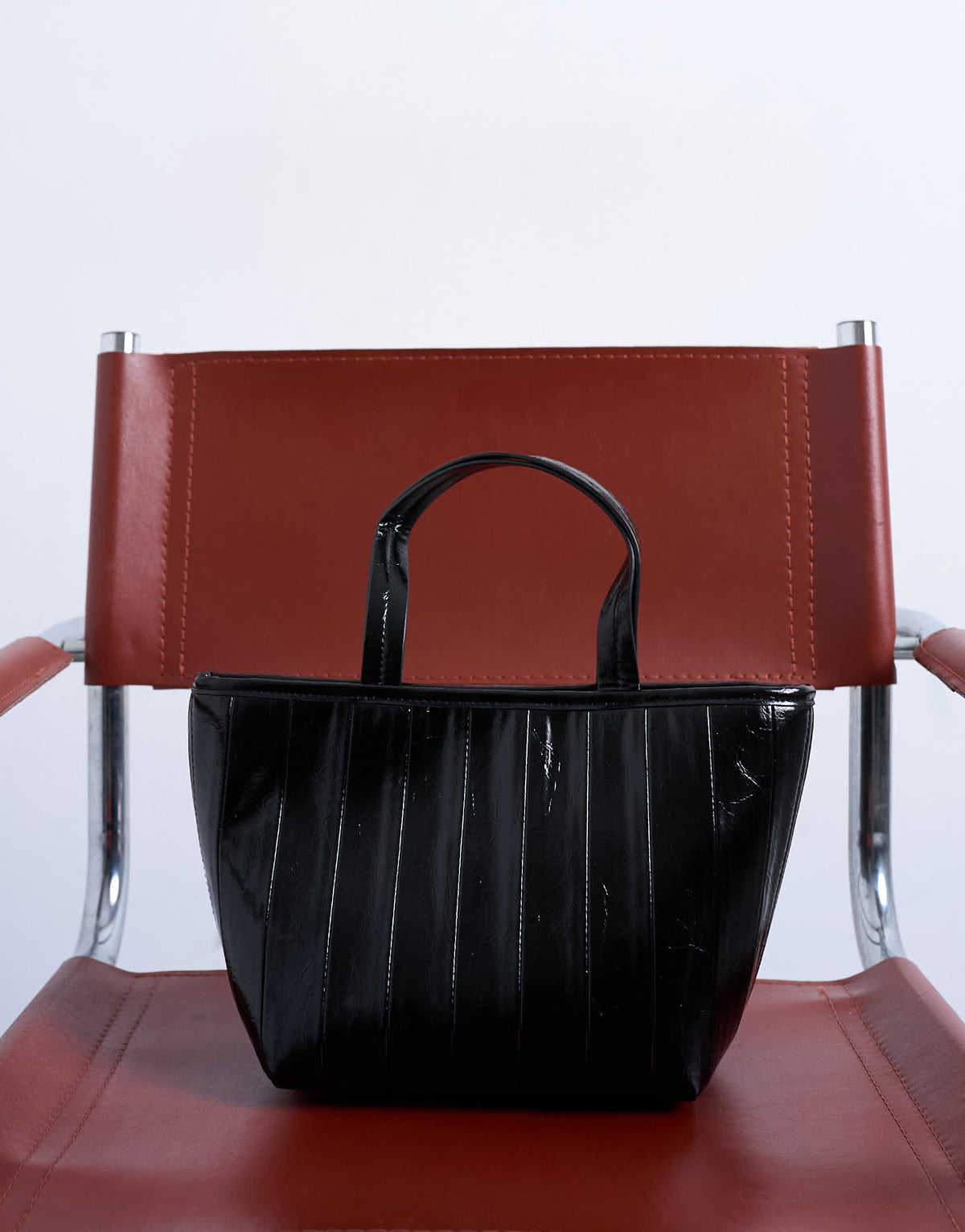 Topshop Gemma medium stripe faux leather grab bag in black
