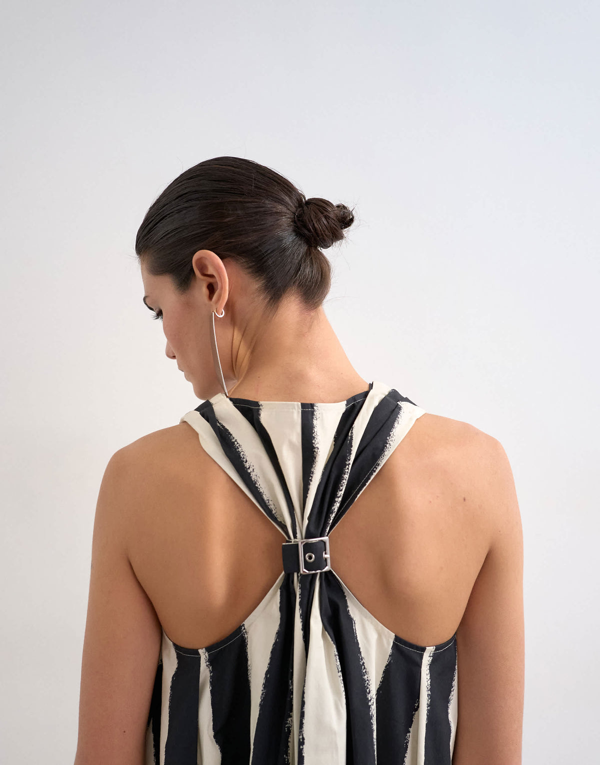 Topshop halter deep hem mini trapeze dress in mono stripe