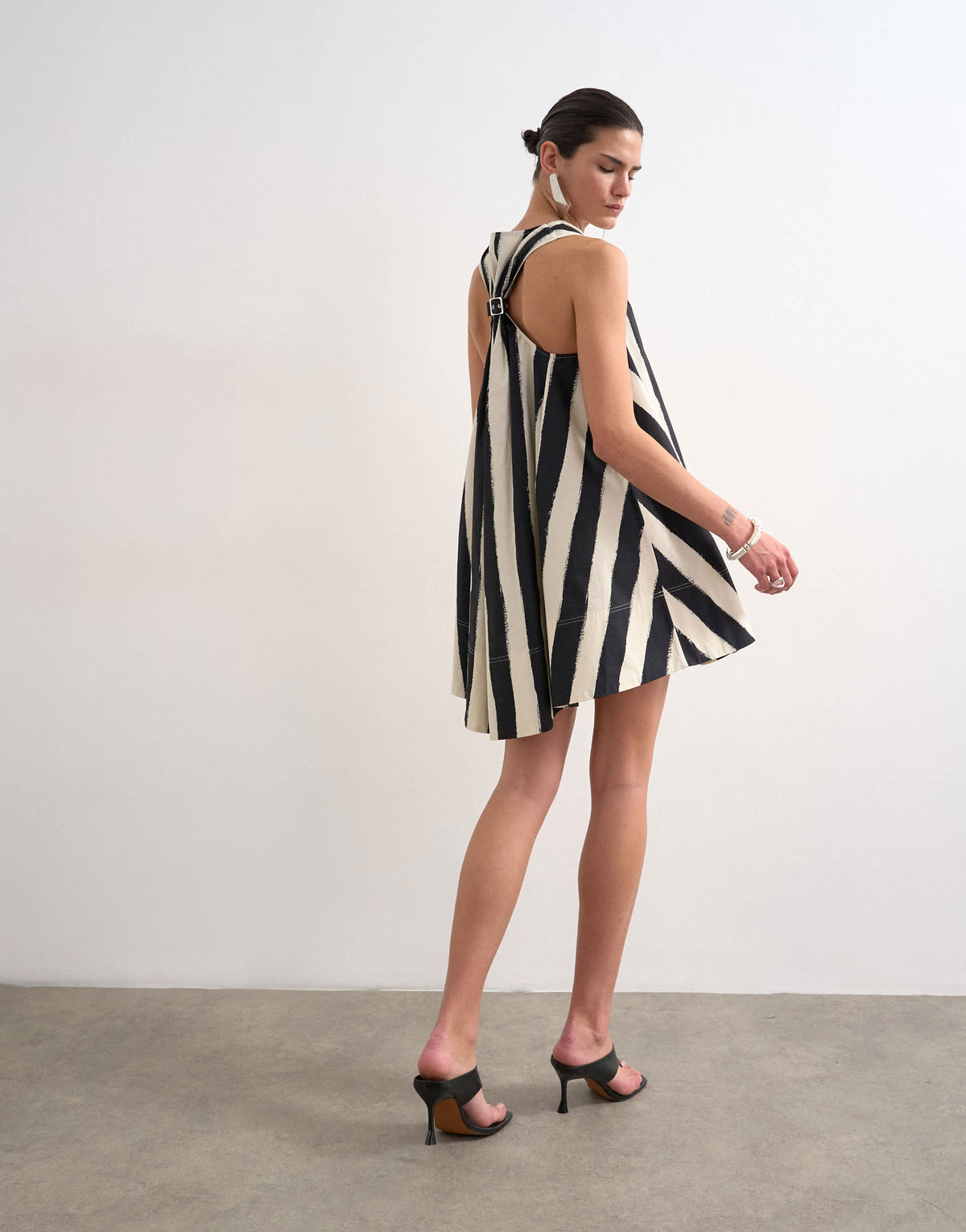 Topshop halter deep hem mini trapeze dress in mono stripe