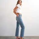 Topshop Orson mid rise comfort straight jean in bleach