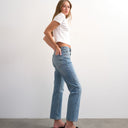 Topshop mid rise comfort straight jean in bleach