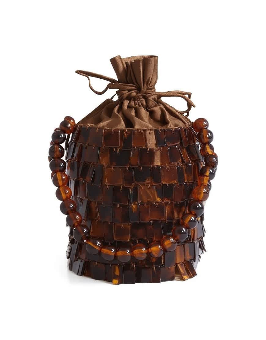 Topshop Georgie small embellished grab bucket bag in brown tort
