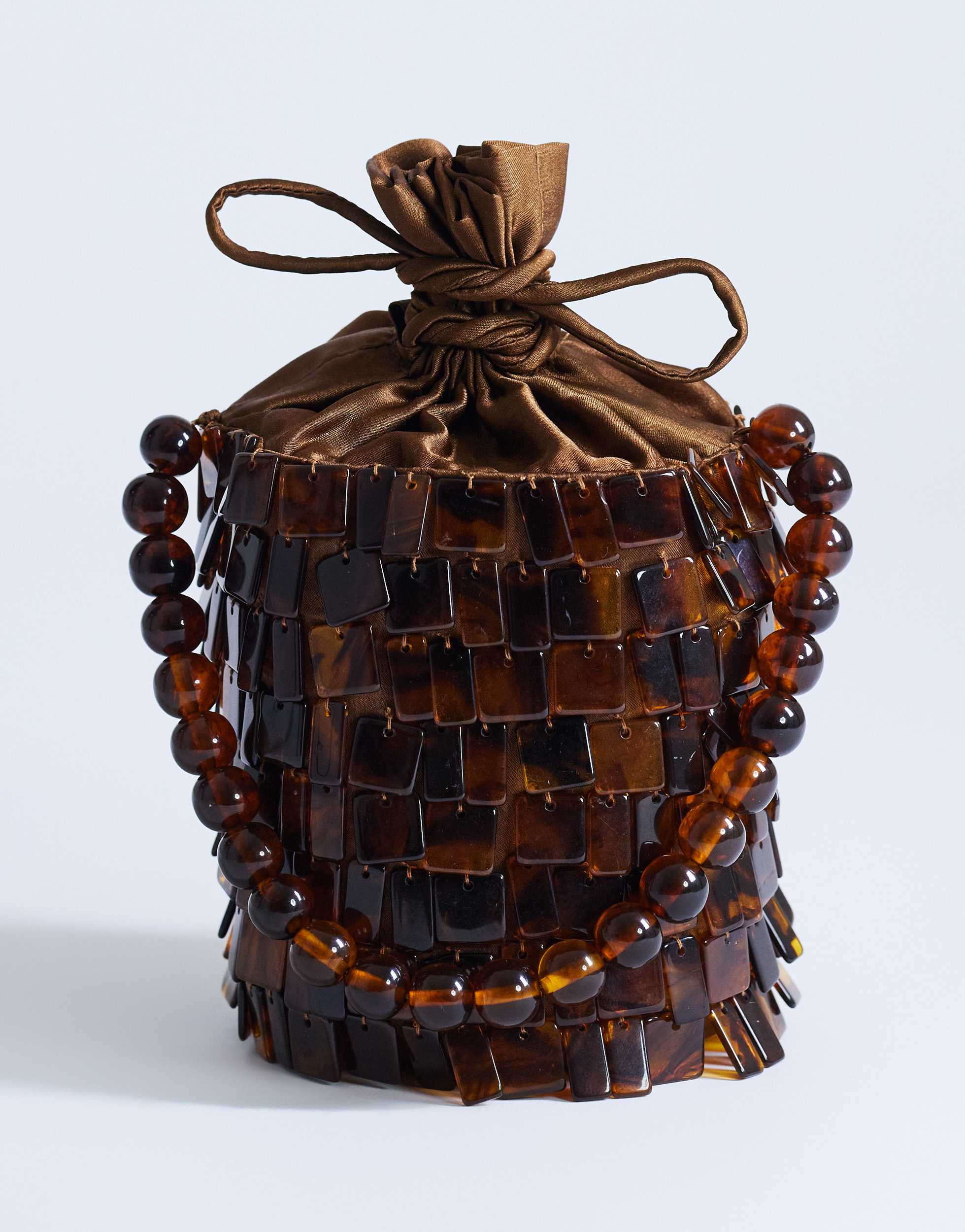 Topshop Georgie small embellished grab bucket bag in brown tort
