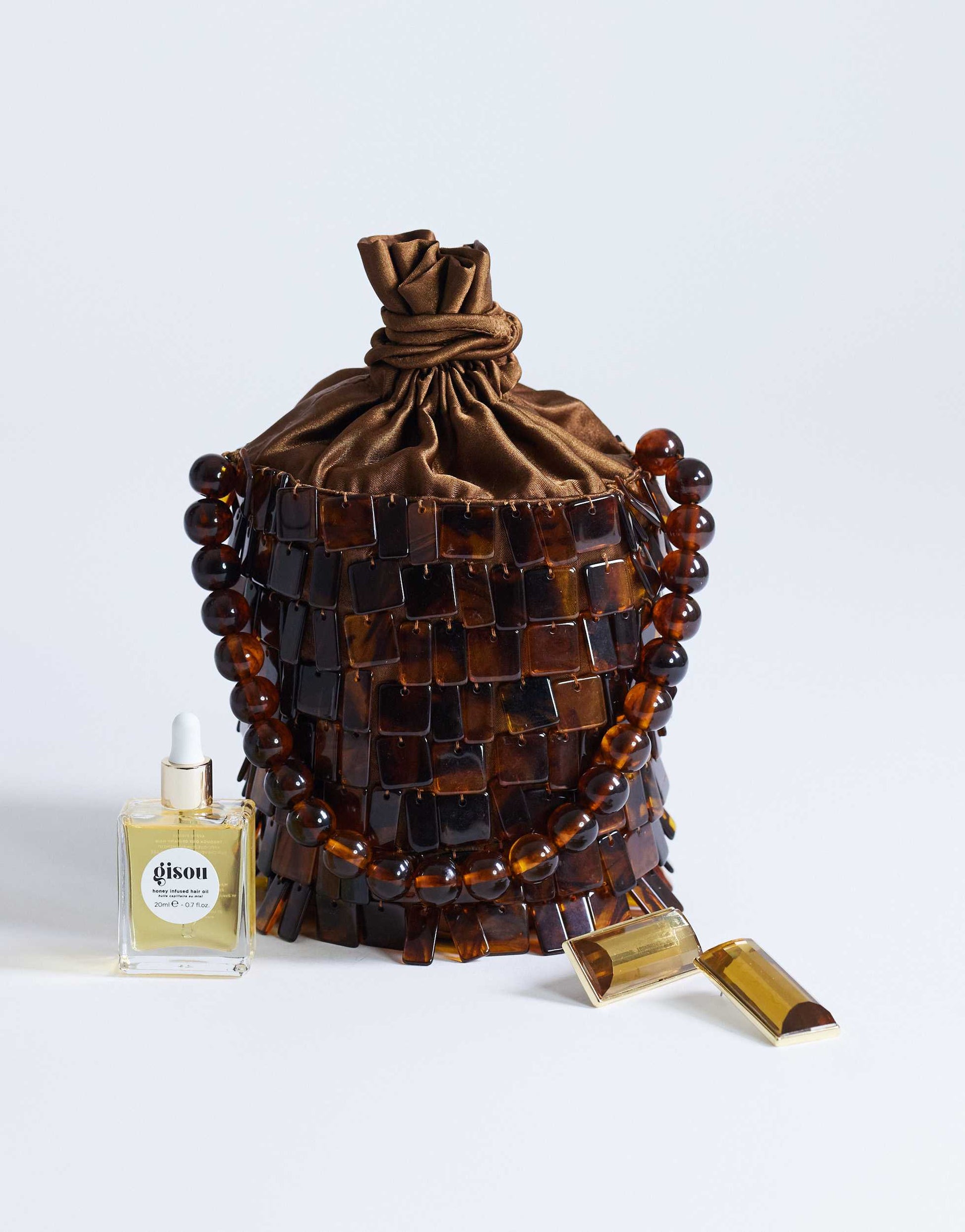 Topshop Georgie small embellished grab bucket bag in brown tort
