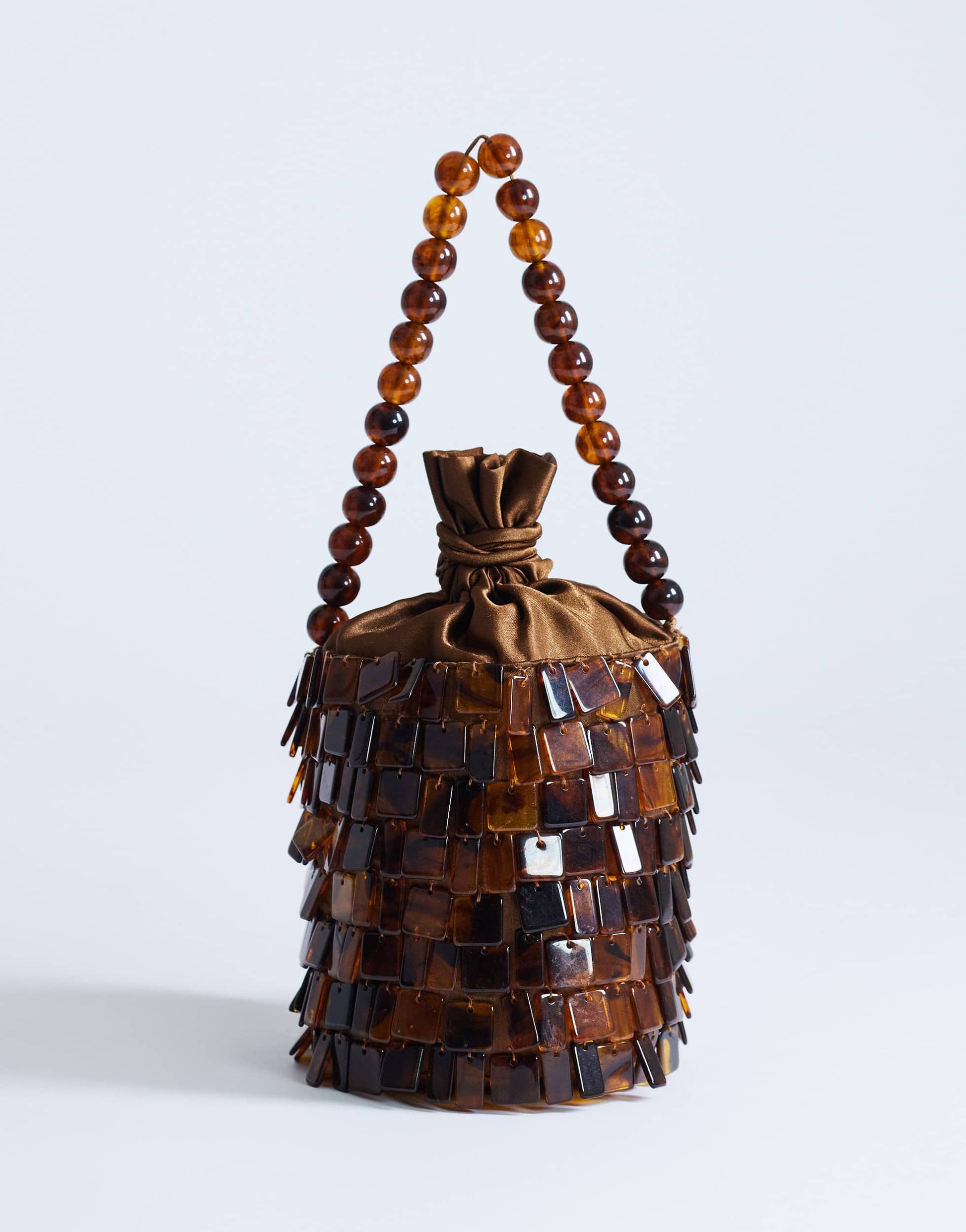 Topshop Georgie small embellished grab bucket bag in brown tort