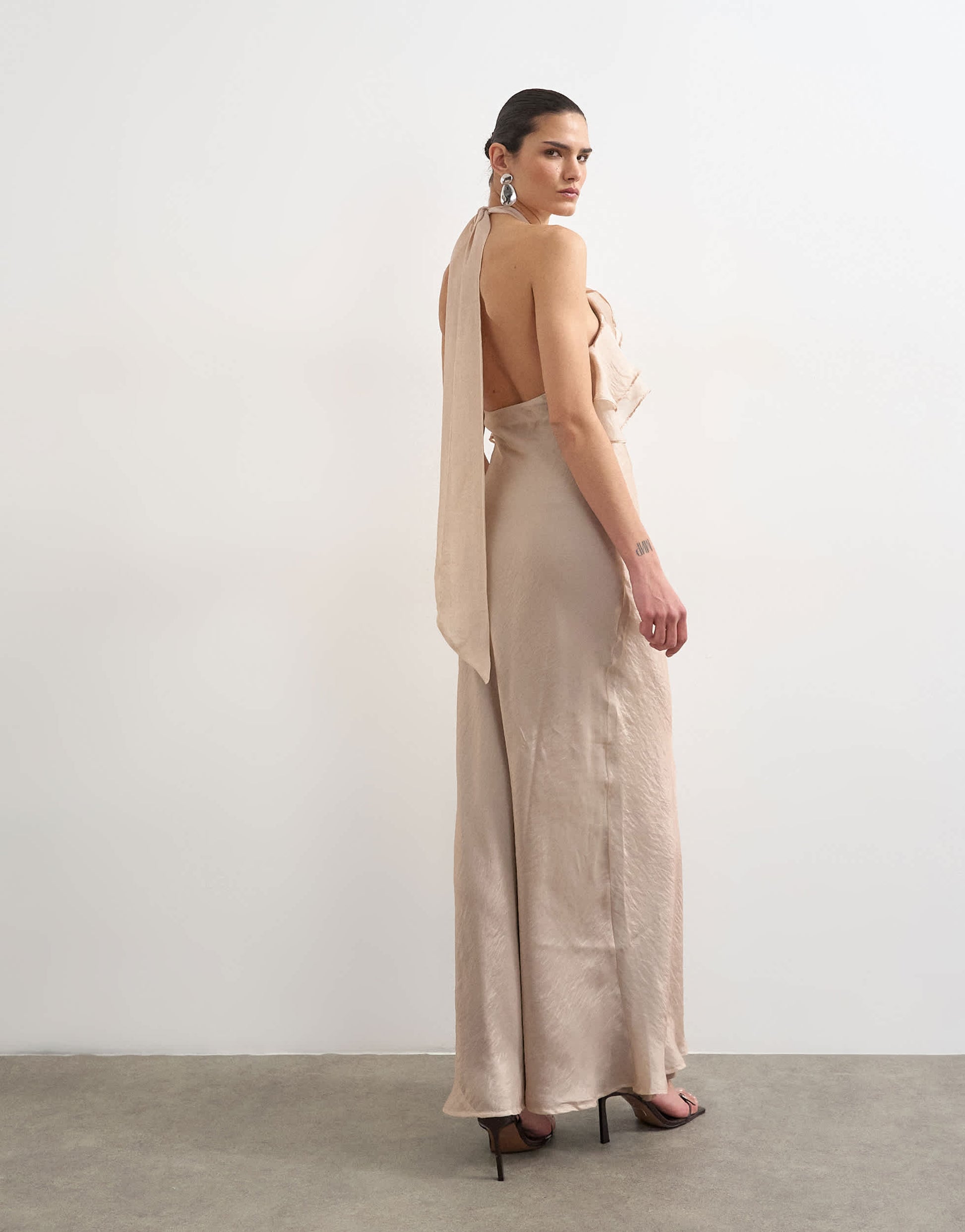 Topshop frill halter neck maxi dress in iridescent mink