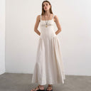 Topshop dropped waist maxi dress in natural linen