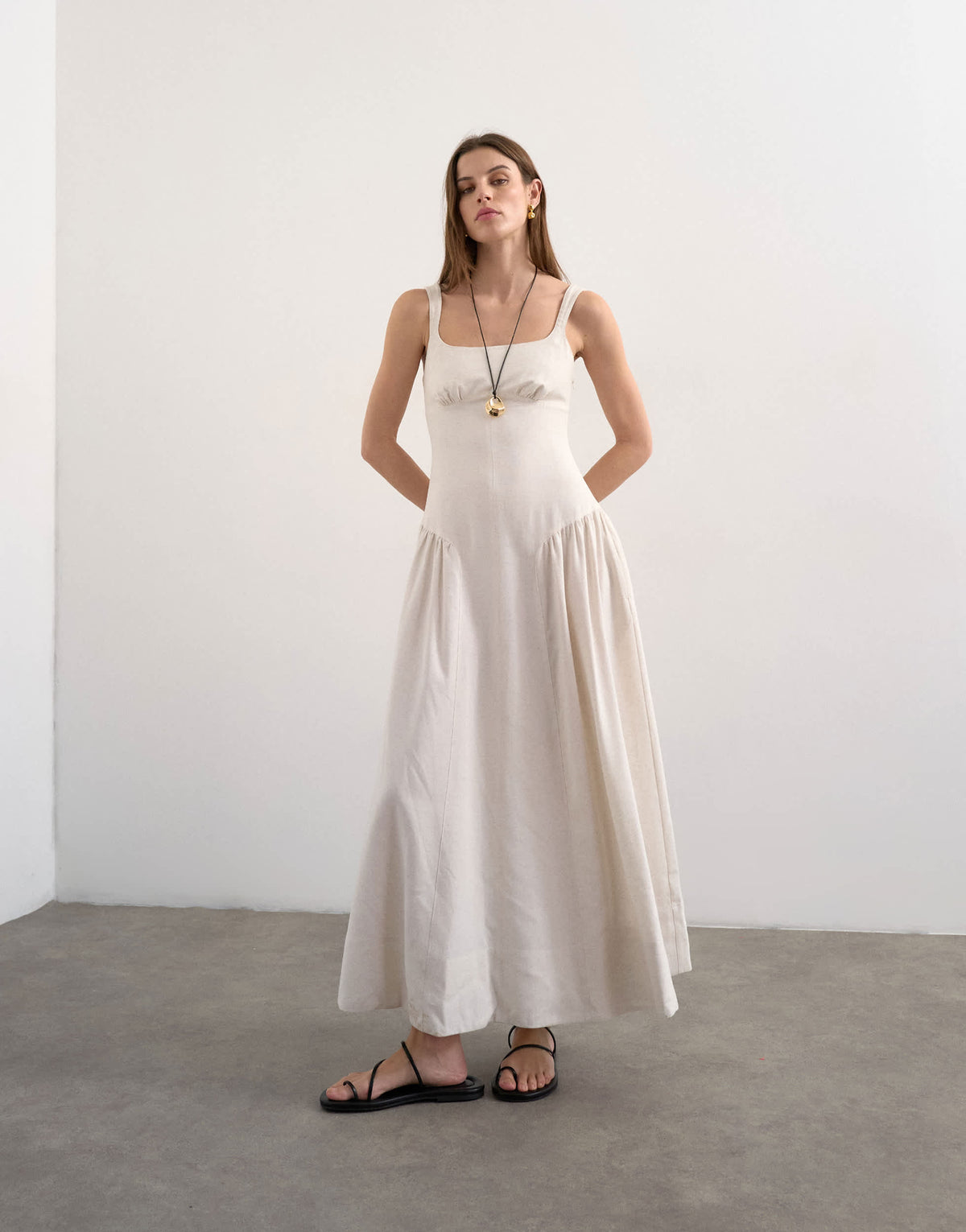 Topshop dropped waist maxi sundress in natural linen