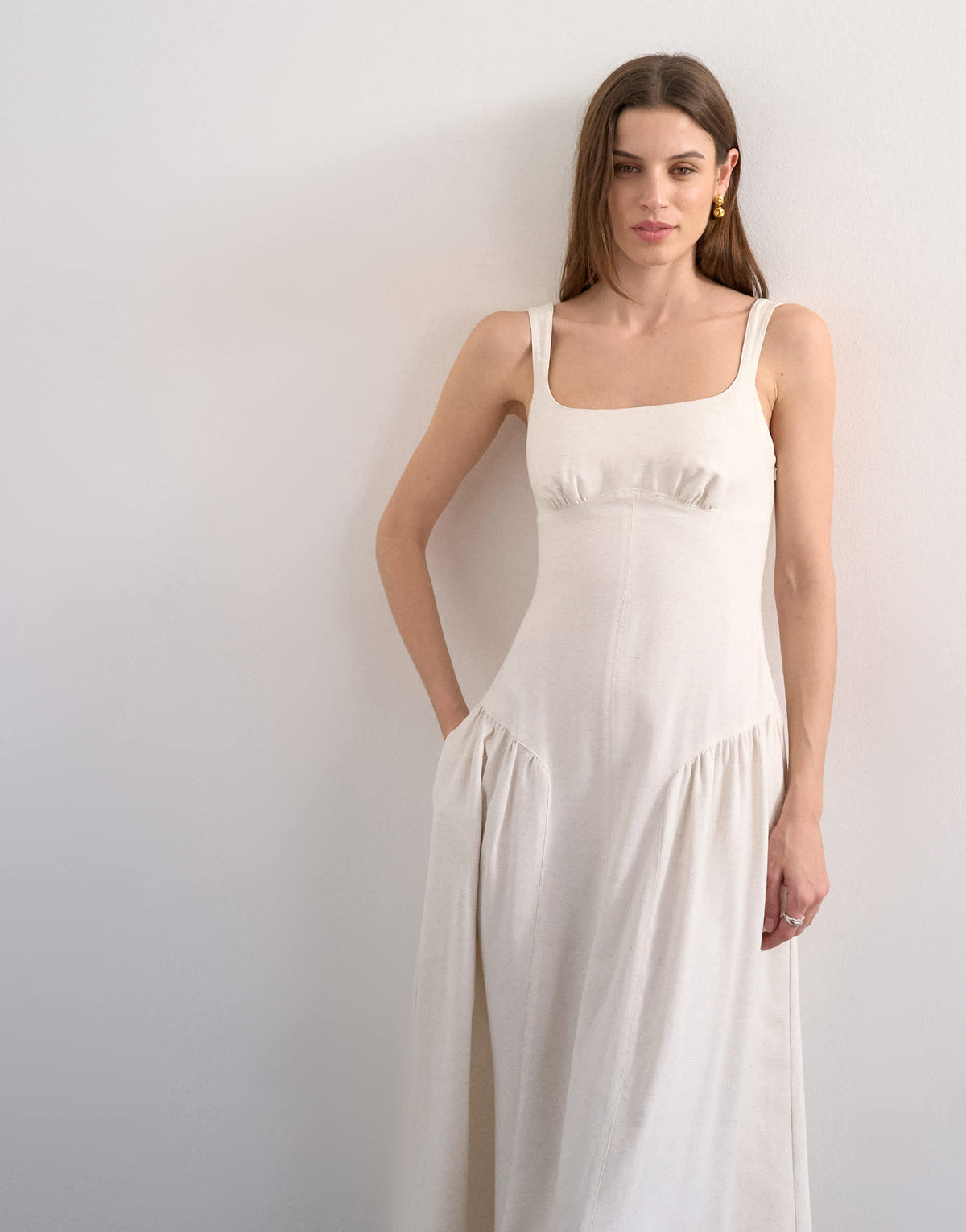 Topshop dropped waist maxi sundress in natural linen