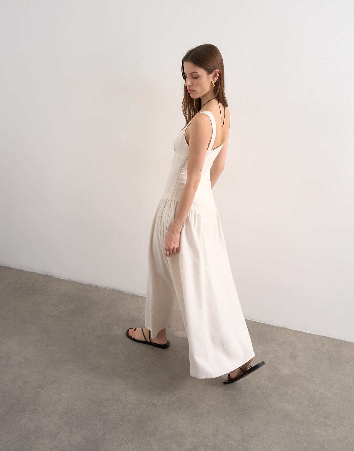 Topshop dropped waist maxi sundress in natural linen