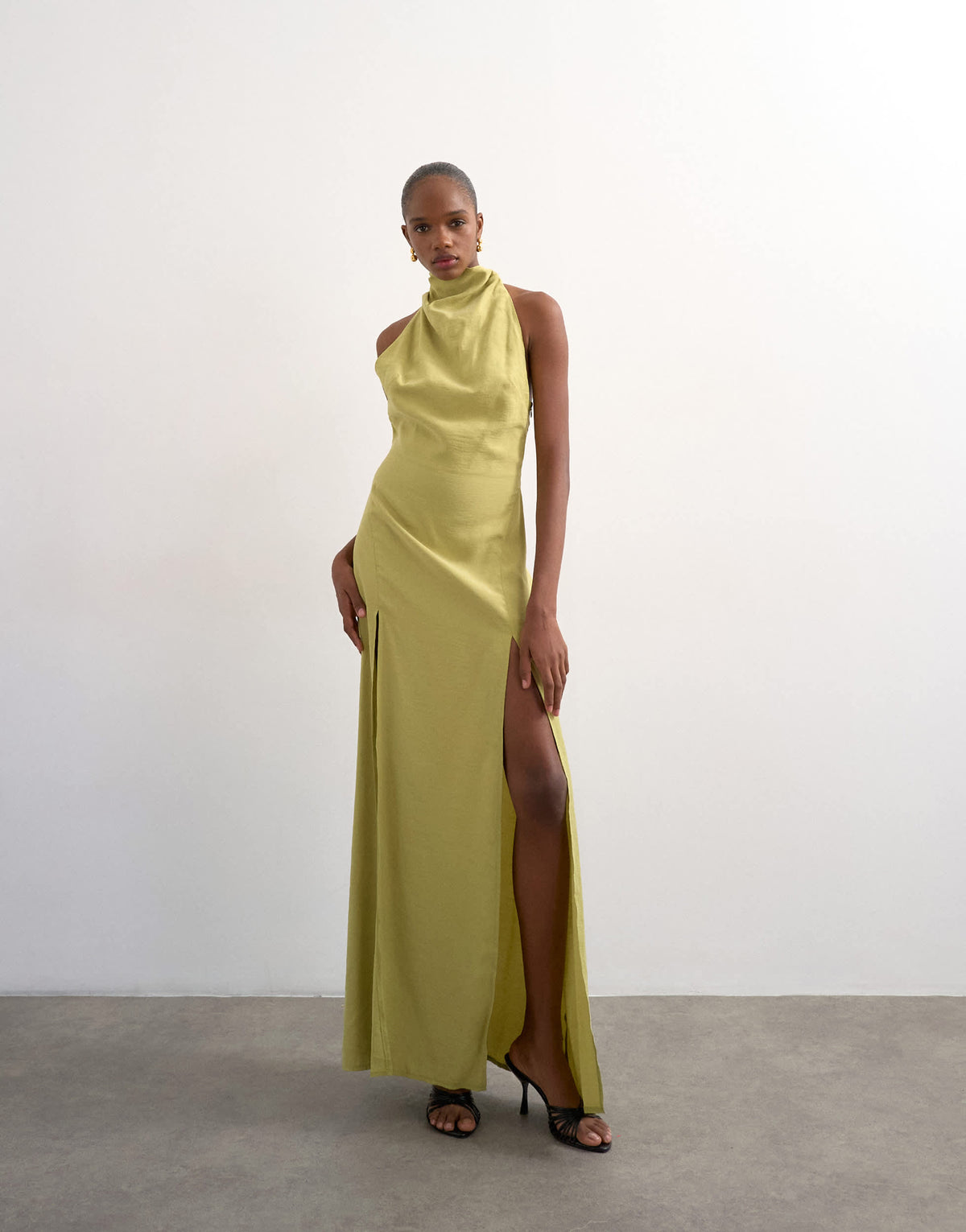Topshop halter cowl maxi dress in lime