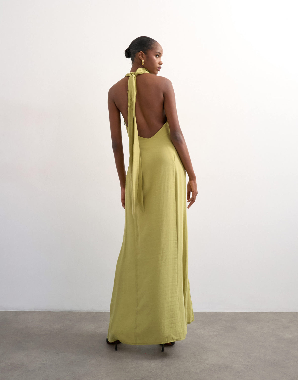 Topshop halter cowl maxi dress in lime