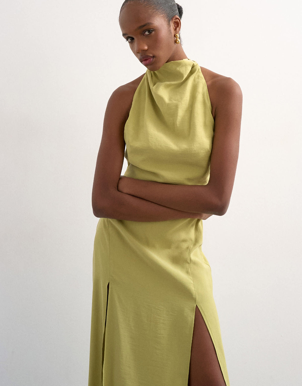 Topshop halter cowl maxi dress in lime
