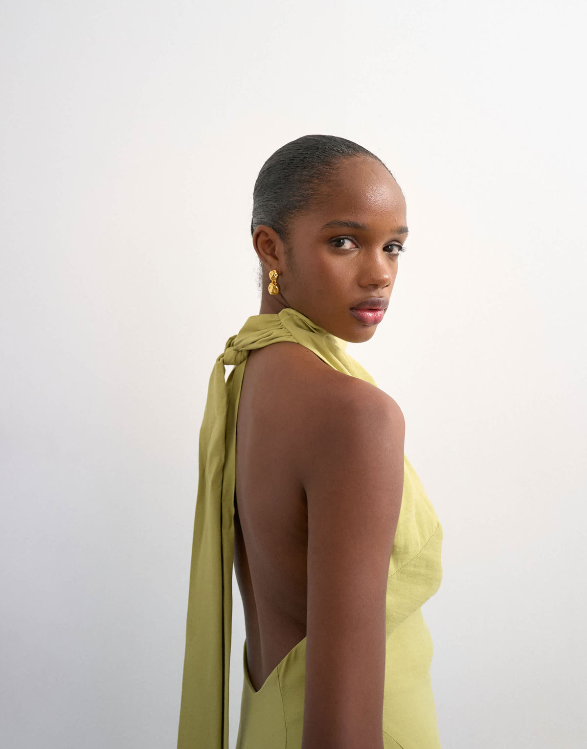 Topshop halter cowl maxi dress in lime