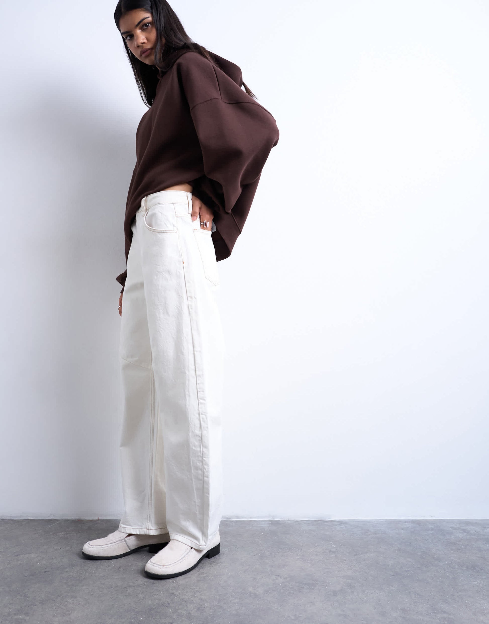 Topshop Barrel mid rise jean in bone