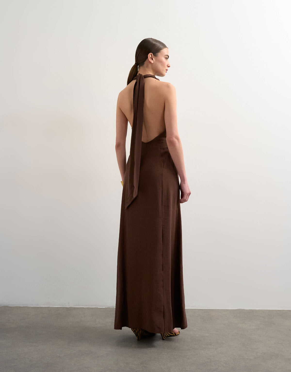 Topshop halter cowl maxi dress in chocolate cupro