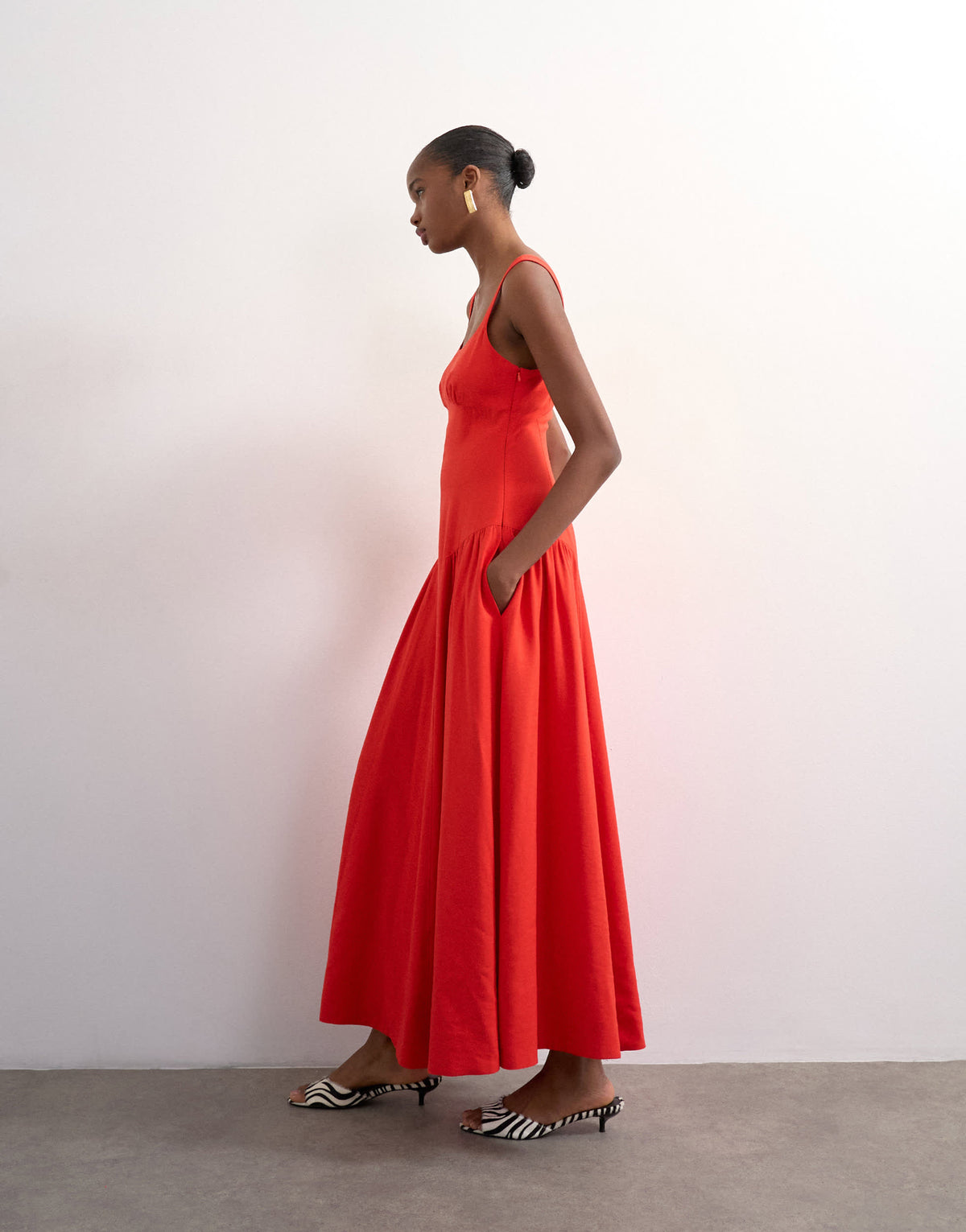 Topshop dropped waist maxi sundress in red